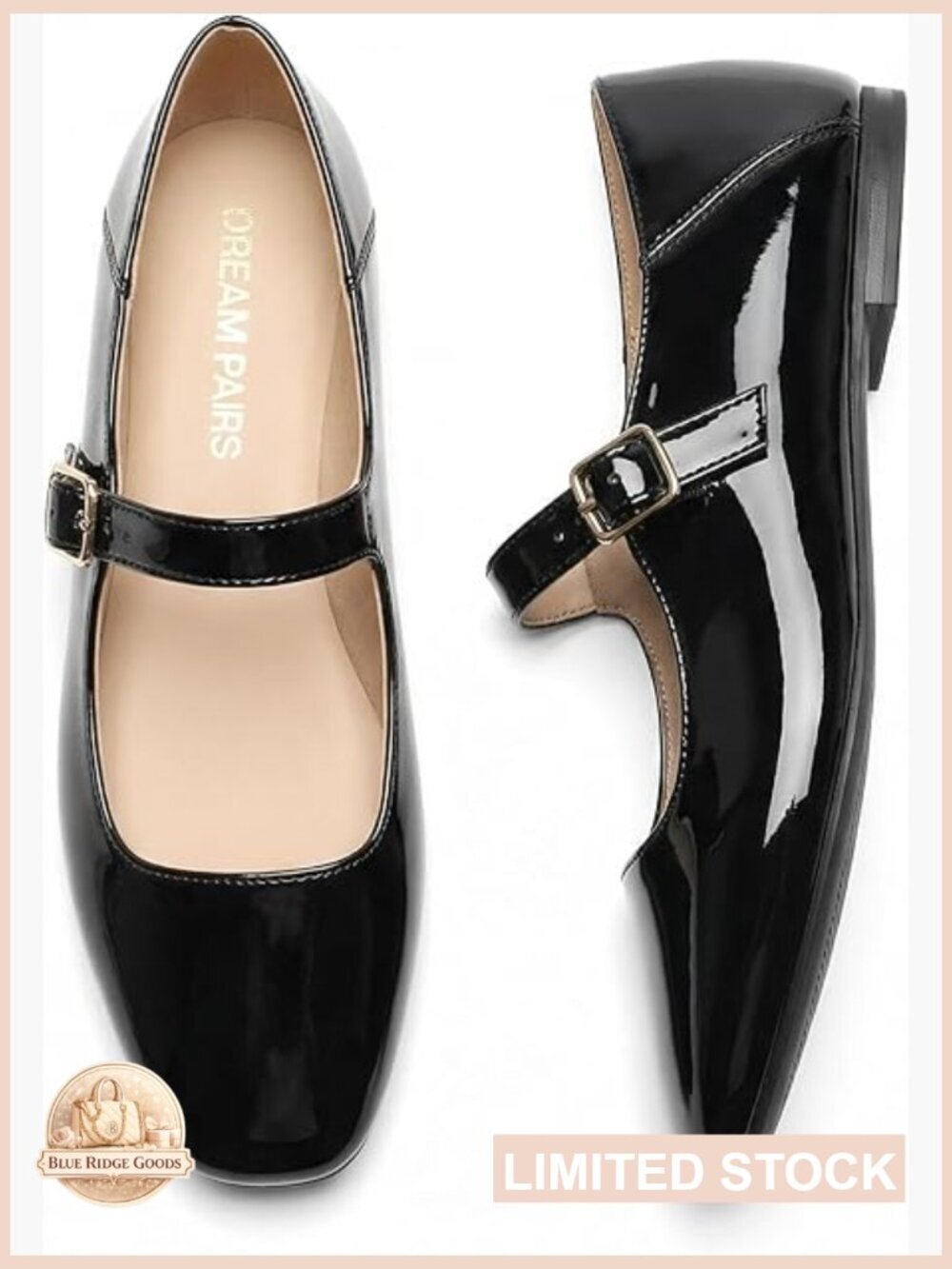 Women's Square Toe Mary Jane Flats with Buckle Strap - Comfortable Cushioned
